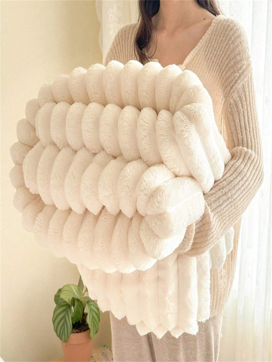 1pc Soft Warm Solid Striped Plush Blanket, Multifunctional Christmas Throw Blanket Suitable For Bed, Sofa, Travel, Office, Bedroom Decor, Home Decor, All Seasons Use, Perfect Gift For Friends And Family For Christmas, Halloween